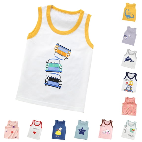 WhouRiu Boys Girls Summer Sleeveless Tank Tops Baby Cute Cartoon Graphic Daily Shirts