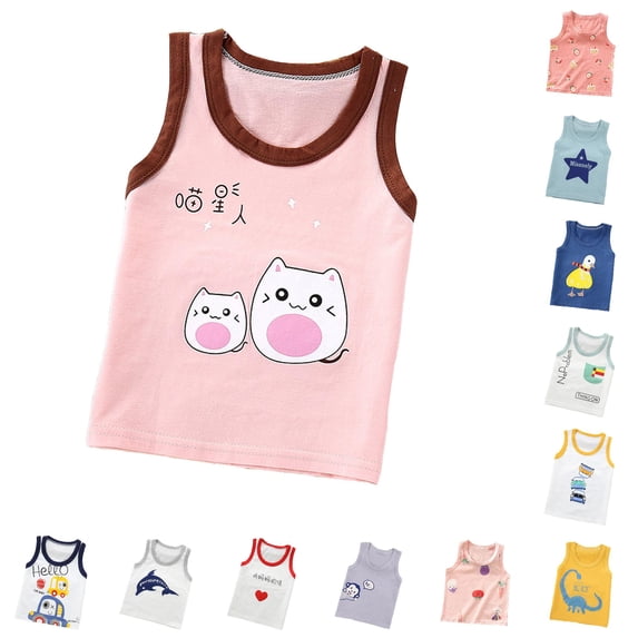 WhouRiu Boys Girls Summer Sleeveless Tank Tops Baby Cute Cartoon Graphic Daily Shirts