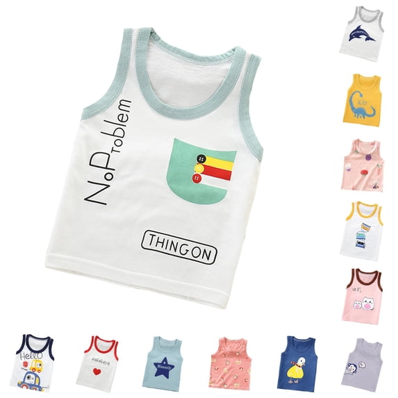 WhouRiu Boys Girls Summer Sleeveless Tank Tops Baby Cute Cartoon Graphic Daily Shirts
