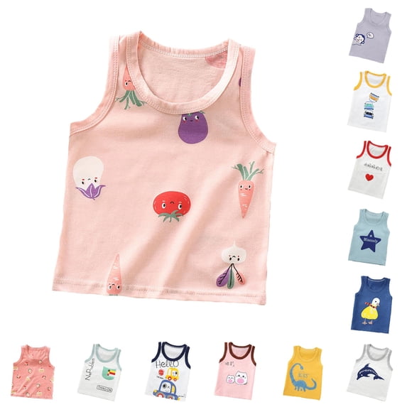 WhouRiu Boys Girls Summer Sleeveless Tank Tops Baby Cute Cartoon Graphic Daily Shirts