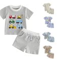 thumbnail image 1 of WhouRiu Boys Graphic Embroidery Outfits Baby Short Sleeve Tees And Shorts Sets Summer Casual Clothes, 1 of 3