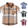 thumbnail image 1 of WhouRiu Boys Plaid Graphic Gentleman Shirts Back To School Short Sleeve Button Down Shirts Kids Fashion Comfortable Cute Summer Tops,12-18 Months, 1 of 5