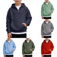 thumbnail image 1 of WhouRiu Boys Quarter Zip Knit Hoodie Solid Color Long Sleeve Casual Pullover Kids Autumn Comfortable Everyday Sweatshirts With Pockets,13-14 Years, 1 of 4