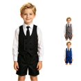 thumbnail image 1 of WhouRiu Boys School Uniforms Outfits Kids Vest Shorts And Bow Tie Sets Casual Summer Daily Clothes, 1 of 4