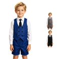 thumbnail image 1 of WhouRiu Boys School Uniforms Outfits Kids Vest Shorts And Bow Tie Sets Casual Summer Daily Clothes, 1 of 4