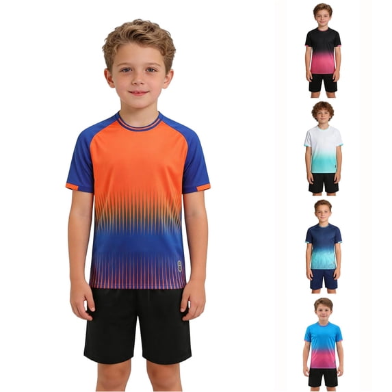 WhouRiu Boys Summer Athletic Outfits Short Sleeve Tees And Shorts Sets Kids Sports Training Clothes