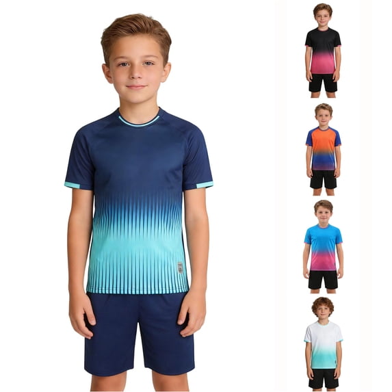 WhouRiu Boys Summer Athletic Outfits Short Sleeve Tees And Shorts Sets Kids Sports Training Clothes