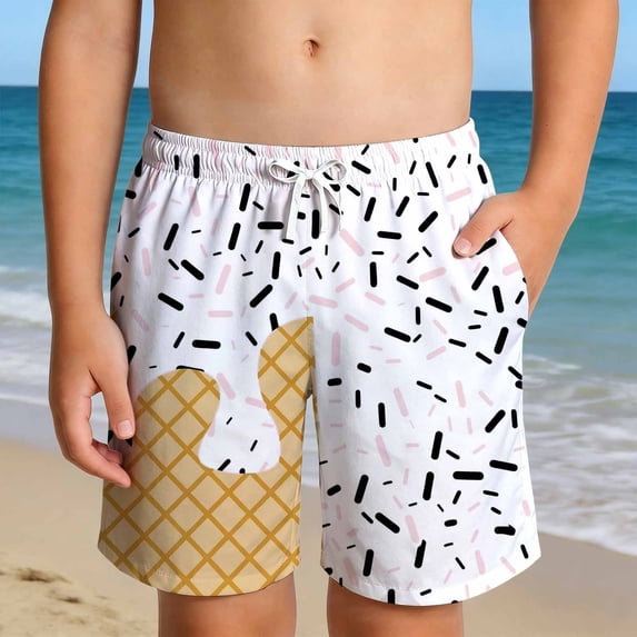WhouRiu Boys Summer Casual Shorts Ice Cream Print Drawstring Waist Baggy Beach Shorts 2-14 Years