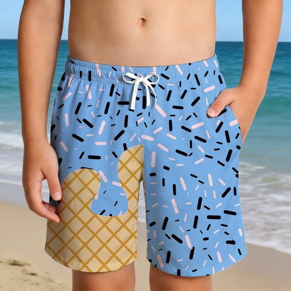 WhouRiu Boys Summer Casual Shorts Ice Cream Print Drawstring Waist Baggy Beach Shorts 2-14 Years