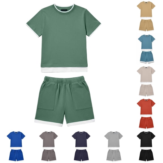 WhouRiu Boys Summer Outfits Kids Short Sleeve Tees And Shorts Sets Casual Daily Clothes