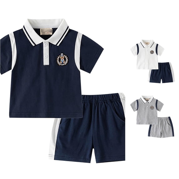 WhouRiu Boys Summer Outfits Short Sleeve Polo Shirts And Shorts Sets Kids Back To School Clothes