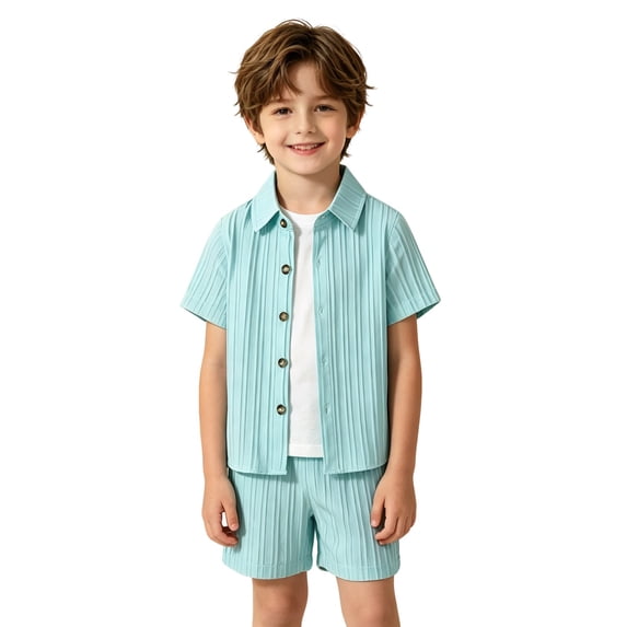 WhouRiu Boys Summer School Outfits Short Sleeve Button Up Shirts Shorts Sets Kids Gentleman Clothes