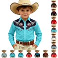 thumbnail image 1 of WhouRiu Boys Western Cowboy Style Graphic Shirt Fall Casual Long Sleeve Button Up Shirts 4-13 Years, 1 of 4