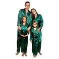 thumbnail image 1 of WhouRiu Christmas Matching Family Satin Pajamas For Women Silk Button Shirt Pants Loungewear Holiday Home Wear Outfits Green,Sized L, 1 of 3