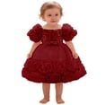 thumbnail image 1 of WhouRiu Dress for Girl Ruffle Sleeves 3D Flower Evening Gown Baby Formal Wedding Birthday Party Princess Dress Red,Size 6-9 M, 1 of 3