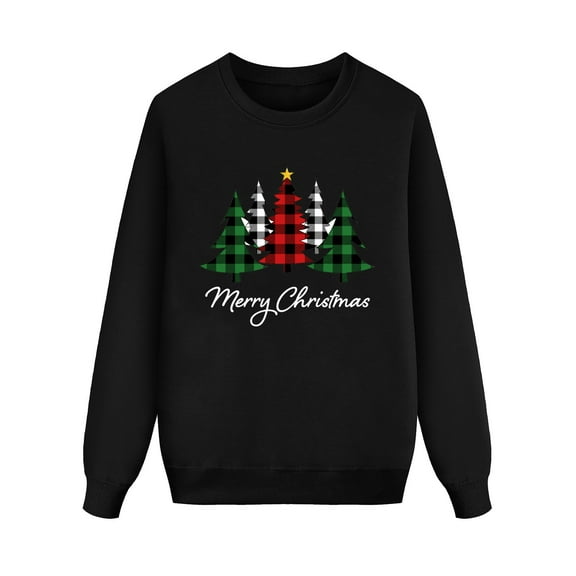 WhouRiu Family Matching Christmas Sweatshirt For Kids Long Sleeve Tree Print Pullover Xmas Holiday Party Winter Sweatshirts Black,Sized 2-3