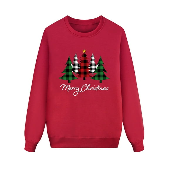 WhouRiu Family Matching Christmas Sweatshirt For Kids Long Sleeve Tree Print Pullover Xmas Holiday Party Winter Sweatshirts Red,Sized 4-5