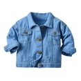 thumbnail image 1 of WhouRiu Girl Boy Denim Jacket Solid Turndown Collar Button Denim Coat Child Warm Fall Outerwear Jacket Blue,Sized 6-9 M, 1 of 3