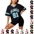 thumbnail image 1 of WhouRiu Girls Athletic Short Sleeve V Neck Tshirt Letter Number Graphic Tees Summer T Shirts 2-16 Years, 1 of 4