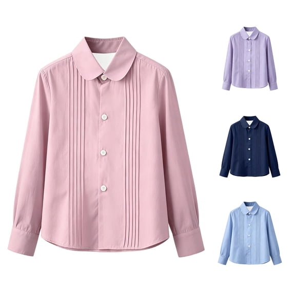 WhouRiu Girls Back To School Blouses Long Sleeve Solid Color Button Down Shirts Kids Casual Comfortable Cute Shirts,13-14 years