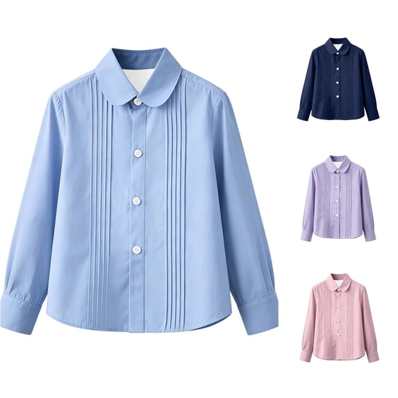 WhouRiu Girls Back To School Blouses Long Sleeve Solid Color Button Down Shirts Kids Casual Comfortable Cute Shirts,3-4 Years
