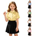 thumbnail image 1 of WhouRiu Girls Back To School Blouses Short Sleeve Solid Color Button Down Shirts Kids Comfortable Cute Casual Summer Shirts,8-9 Years, 1 of 7
