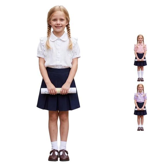 WhouRiu Girls Back To School Blouses Solid Color Ruffle Short Sleeve Button Down Shirts Kids Casual Comfortable Cute Everyday Shirts,11-12 Years