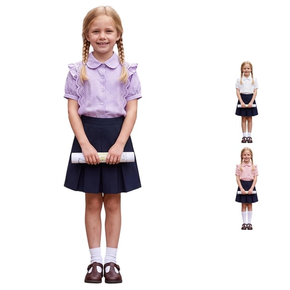 WhouRiu Girls Back To School Blouses Solid Color Ruffle Short Sleeve Button Down Shirts Kids Casual Comfortable Cute Everyday Shirts,5-6 Years