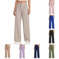 thumbnail image 1 of WhouRiu Girls Back To School Pants Casual Solid Color Loose Straight Leg Uniforms Trousers Kids Rigid Waist Comfortable Versatile Pants,7-8 Years, 1 of 8