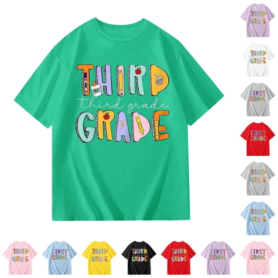 WhouRiu Girls Back To School T Shirts Short Sleeve Crew Neck Cartoon Graphic Tees Kids Comfortable Cute Casual Tshirt,11-12 Years