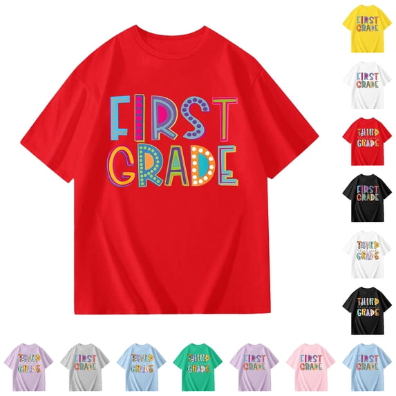 WhouRiu Girls Back To School T Shirts Short Sleeve Crew Neck Cartoon Graphic Tees Kids Comfortable Cute Casual Tshirt,13-14 Years
