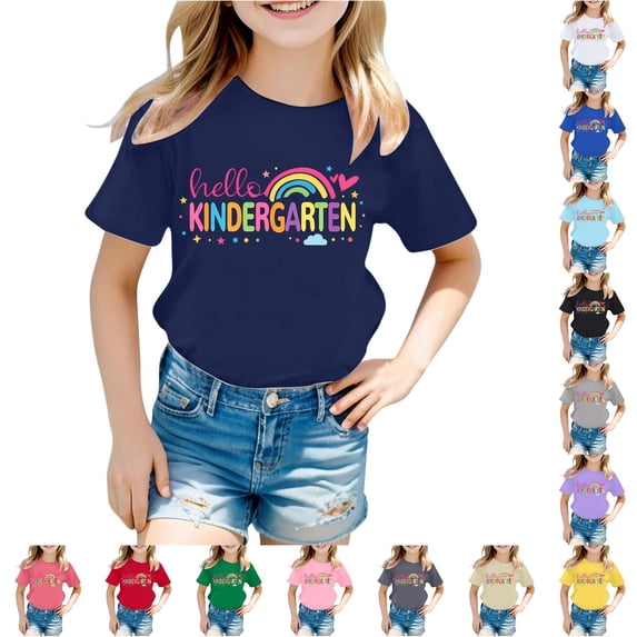 WhouRiu Girls Back To School T Shirts Short Sleeve Crew Neck Cartoon Graphic Tees Kids Comfortable Cute Casual Tshirt,4-5 Years