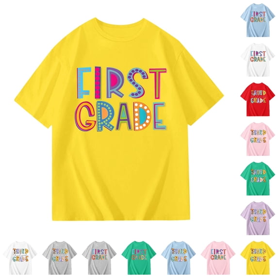 WhouRiu Girls Back To School T Shirts Short Sleeve Crew Neck Cartoon Graphic Tees Kids Comfortable Cute Casual Tshirt,7-8 Years