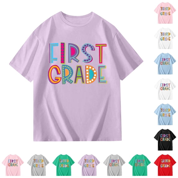 WhouRiu Girls Back To School T Shirts Short Sleeve Crew Neck Cartoon Graphic Tees Kids Comfortable Cute Casual Tshirt,7-8 Years