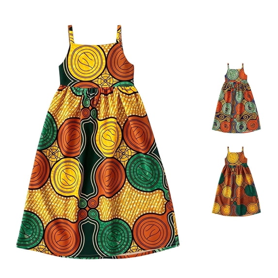 WhouRiu Girls Boho Summer Dress Casual Fashion Graphic Flowy Cami Dresses Kids Comfortable Cute Summer Party Sundress,3-4 Years