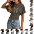 thumbnail image 1 of WhouRiu Girls Bow Graphic Tees Kids Short Sleeve Crew Neck Tshirt Comfortable Cute Casual Summer T Shirts,11-12 Years, 1 of 4