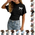 thumbnail image 1 of WhouRiu Girls Bow Graphic Tees Kids Short Sleeve Crew Neck Tshirt Comfortable Cute Casual Summer T Shirts,11-12 Years, 1 of 4