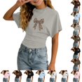 thumbnail image 1 of WhouRiu Girls Bow Graphic Tees Kids Short Sleeve Crew Neck Tshirt Comfortable Cute Casual Summer T Shirts,7-8 Years, 1 of 4