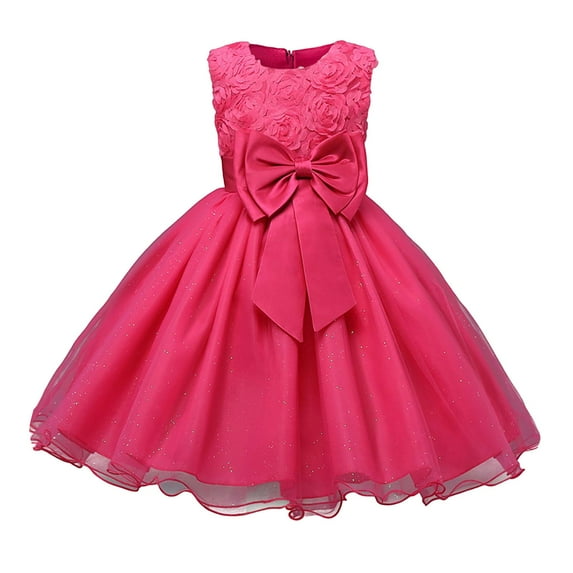 WhouRiu Girls Bow Sleeveless Flower Lace Dress Princess Birthday Party Tulle Gown Red,Sizes 8-9