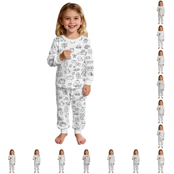 WhouRiu Girls Cartoon Graphic Pajamas Long Sleeve Crew Neck T Shirts And Pants Pajama Set 2 Piece Kids Autumn Cozy Cute Sleepwear,2-3 Years