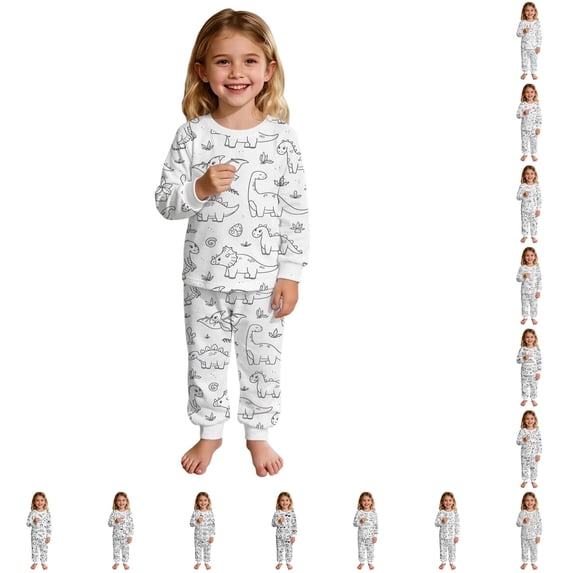WhouRiu Girls Cartoon Graphic Pajamas Long Sleeve Crew Neck T Shirts And Pants Pajama Set 2 Piece Kids Autumn Cozy Cute Sleepwear,4-5 Years