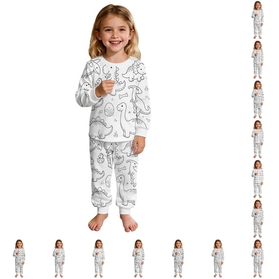 WhouRiu Girls Cartoon Graphic Pajamas Long Sleeve Crew Neck T Shirts And Pants Pajama Set 2 Piece Kids Autumn Cozy Cute Sleepwear,8-9 Years
