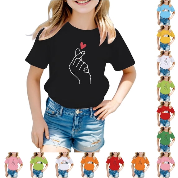 WhouRiu Girls Cartoon Graphic Tees Kids Short Sleeve Crew Neck Tshirt Comfortable Cute Casual Summer T Shirts,9-10 Years