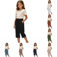 thumbnail image 1 of WhouRiu Girls Casual Beach Pants Summer Solid Color Drawstring Waist Cropped Trousers Kids Comfortable Lightweight Trousers With Pockets,11-12 Years, 1 of 6