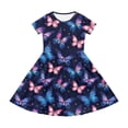 thumbnail image 1 of WhouRiu Girls Casual Butterfly Graphic Dresses Short Sleeve Crew Neck A Line Dress Kids Comfortable Cute Summer Everyday Sundress,5-6 Years, 1 of 5