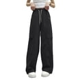 thumbnail image 1 of WhouRiu Girls Casual Cargo Pants Solid Color Drawstring Waist Loose Straight Leg Trousers Kids Comfortable Versatile Trousers With Pockets,11-12 Years, 1 of 9