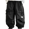 thumbnail image 1 of WhouRiu Girls Casual Cargo Pants Solid Color Elastic Waist Baggy Pants Kids Comfortable Versatile Daily Trousers With Pockets,8-10 Years, 1 of 7