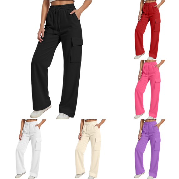 WhouRiu Girls Casual Cargo Sweatpants Solid Color Drawstring Waist Loose Jogger Pants Kids Comfortable Daily Trousers With Pockets,10-11 Years