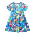 thumbnail image 1 of WhouRiu Girls Casual Cartoon Graphic Dresses Short Sleeve Crew Neck A Line Dress Kids Comfortable Cute Summer Everyday Sundress,4-5 Years, 1 of 7