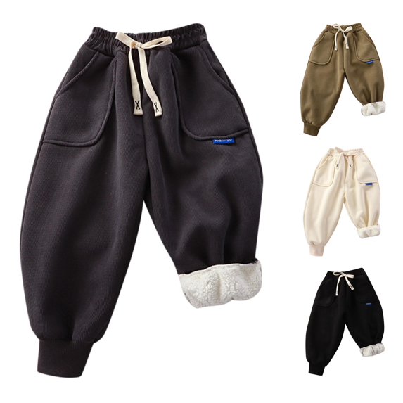 WhouRiu Girls Casual Corduroy Sweatpants Solid Color Drawstring Waist Loose Pants Kids Fall Winter Cozy Warm Trousers With Pockets,5-6 Years